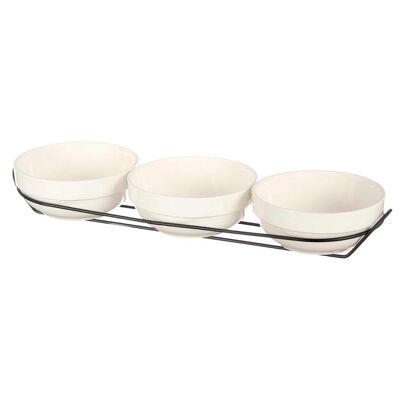 SET 3 BOLS PORCELANA BLANCA 350ML C SUPORTE Color:Blanco