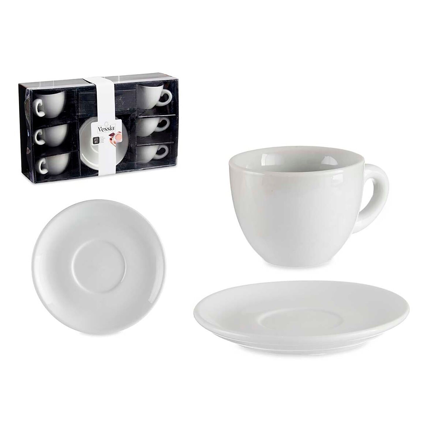 SET OF 6 WHITE PORCELAIN COFFEE CUPS WITH SAUCE 150ML Color: White