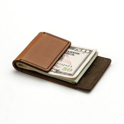 Camel leather money clip