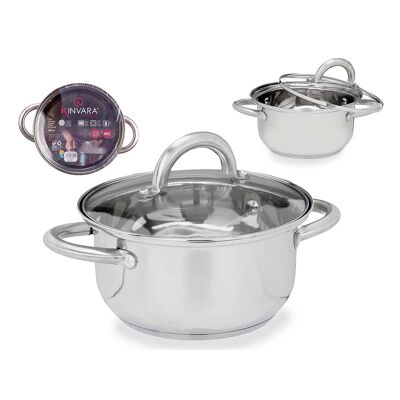SS201 STAINLESS STEEL PAN 18 CM C GLASS LID Color: Silver