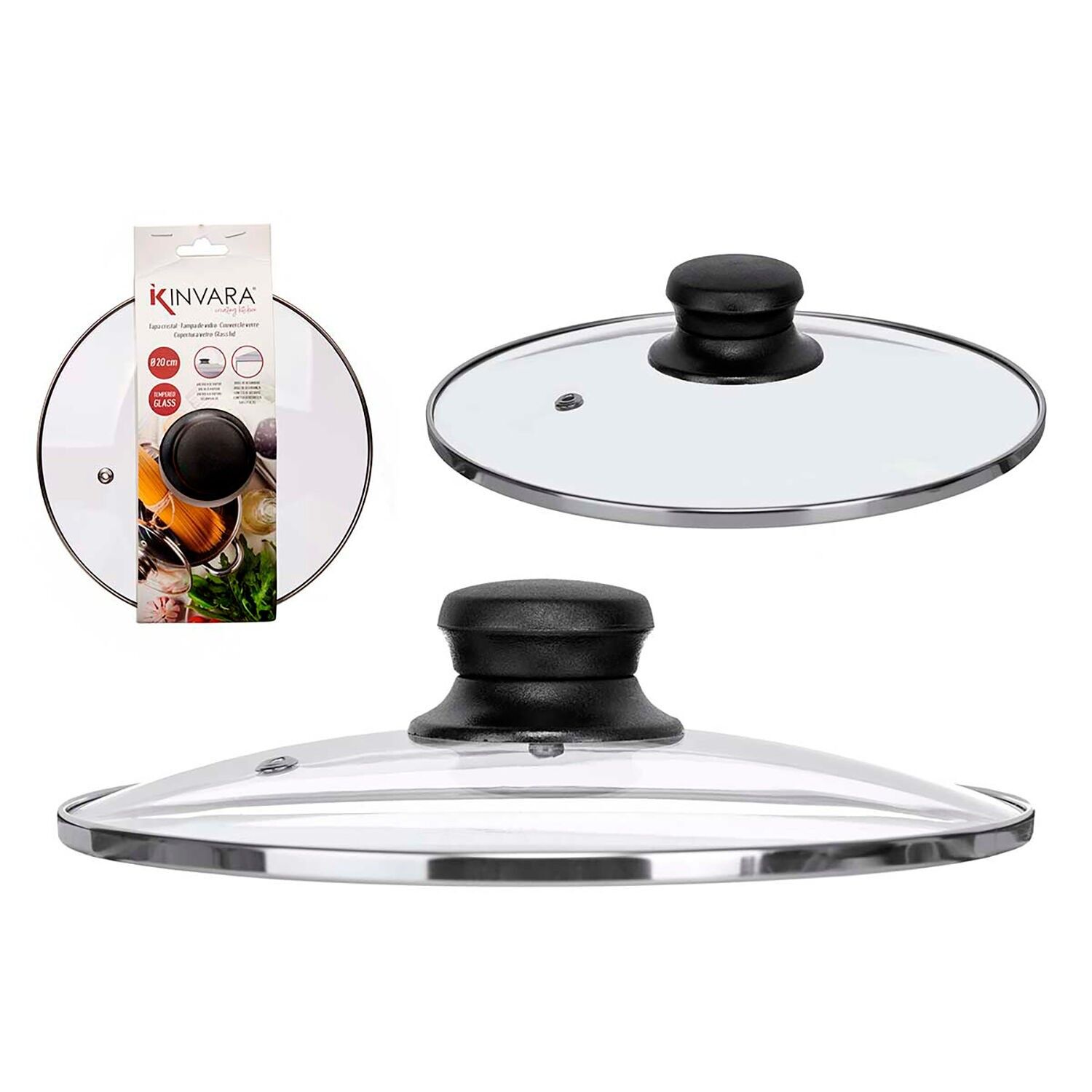 Coperchio in vetro con bordo argentato da 20 cm.Colore: argento