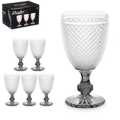 PACK 6 COPA DIAMANTE AGUA TRANSP PIE ANTRACITA 256 ML Color:Transparente/Gris Oscuro