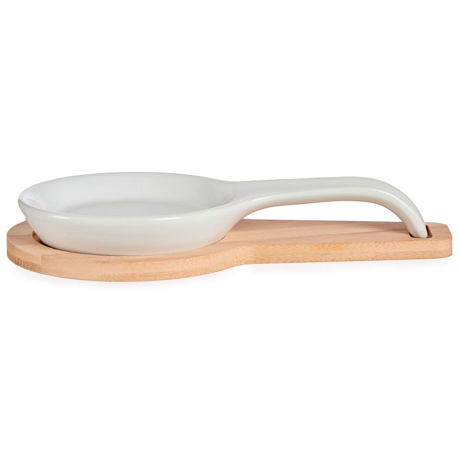 Porta cucchiaio in ceramica con base in bambù Colore: Bianco