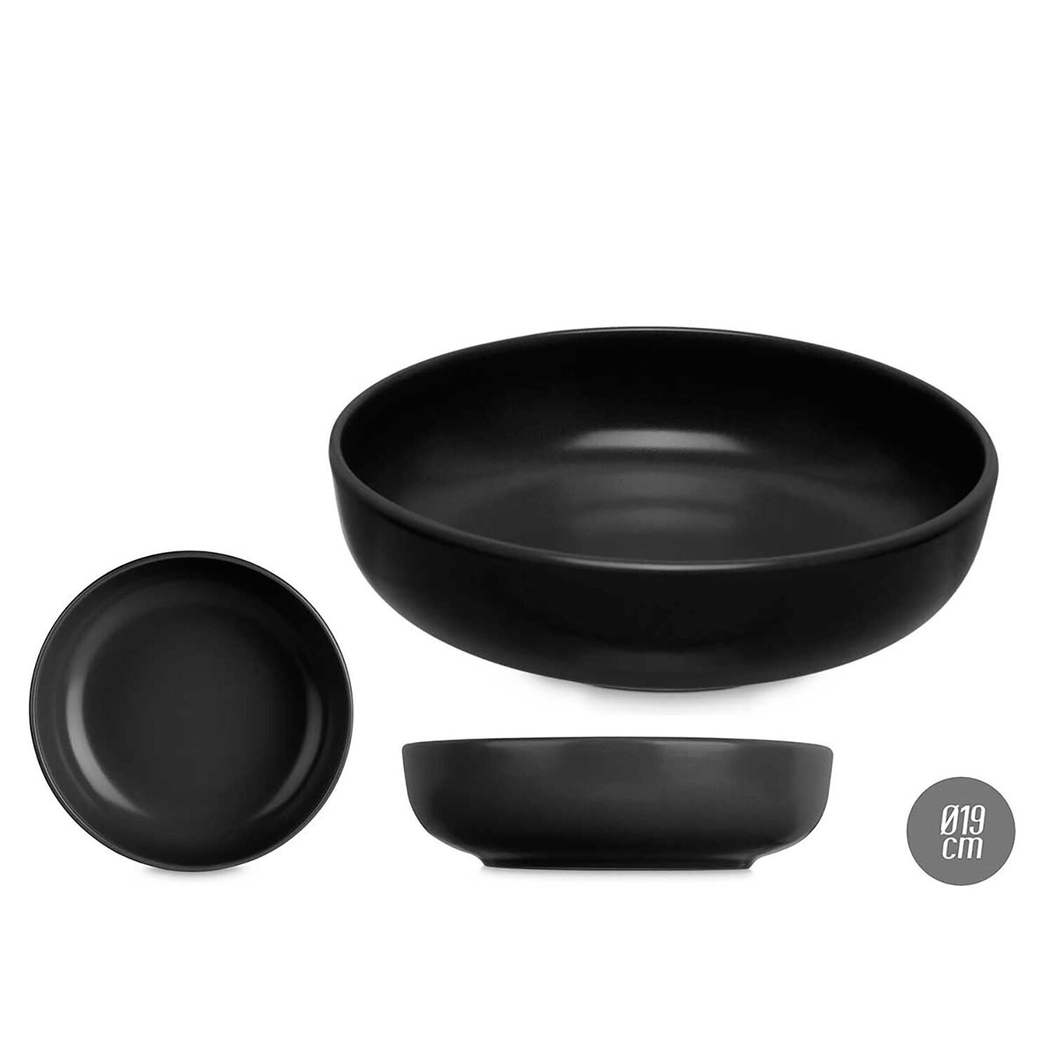 PACK OF 6 BLACK STONEWARE DEEP PLATES 18.5 CM Color: Black