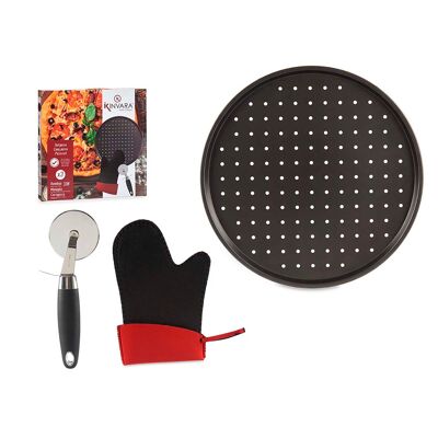 PIZZA MOLD SET, MITT, AND PIZZA CUTTER Color: Black