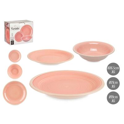 Pink 18-piece stoneware dinnerware set.Color: Pink