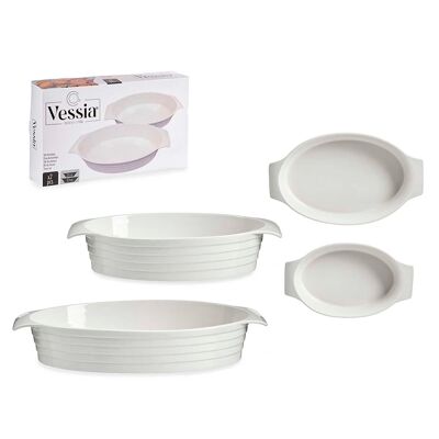SET DI 2 VASSOI OVALI IN PORCELLANA CON MANICI CHIUSI Colore: Bianco