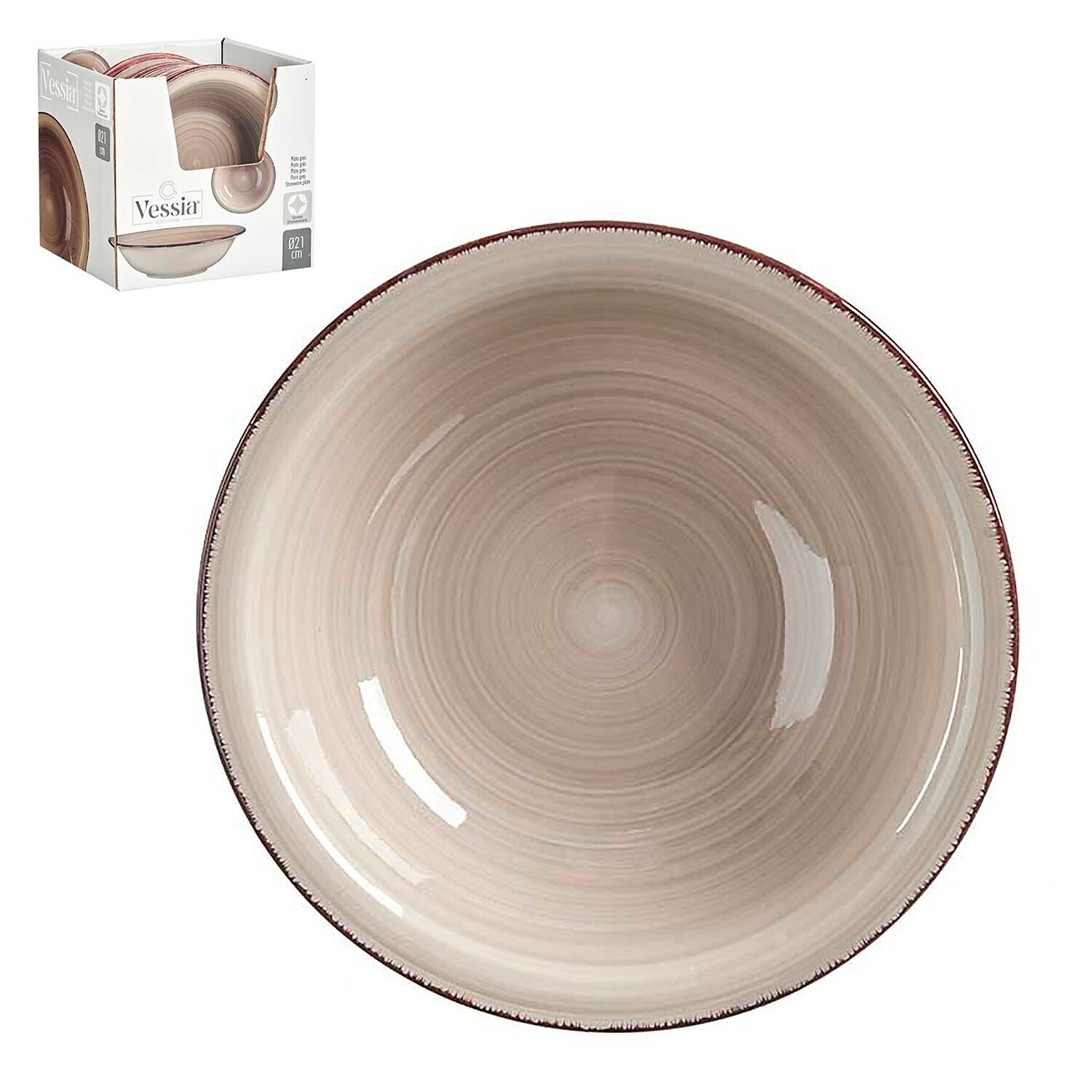 PACK OF 6 DEEP STONEWARE PLATES WITH RIMS 20.5CM Color: Grey