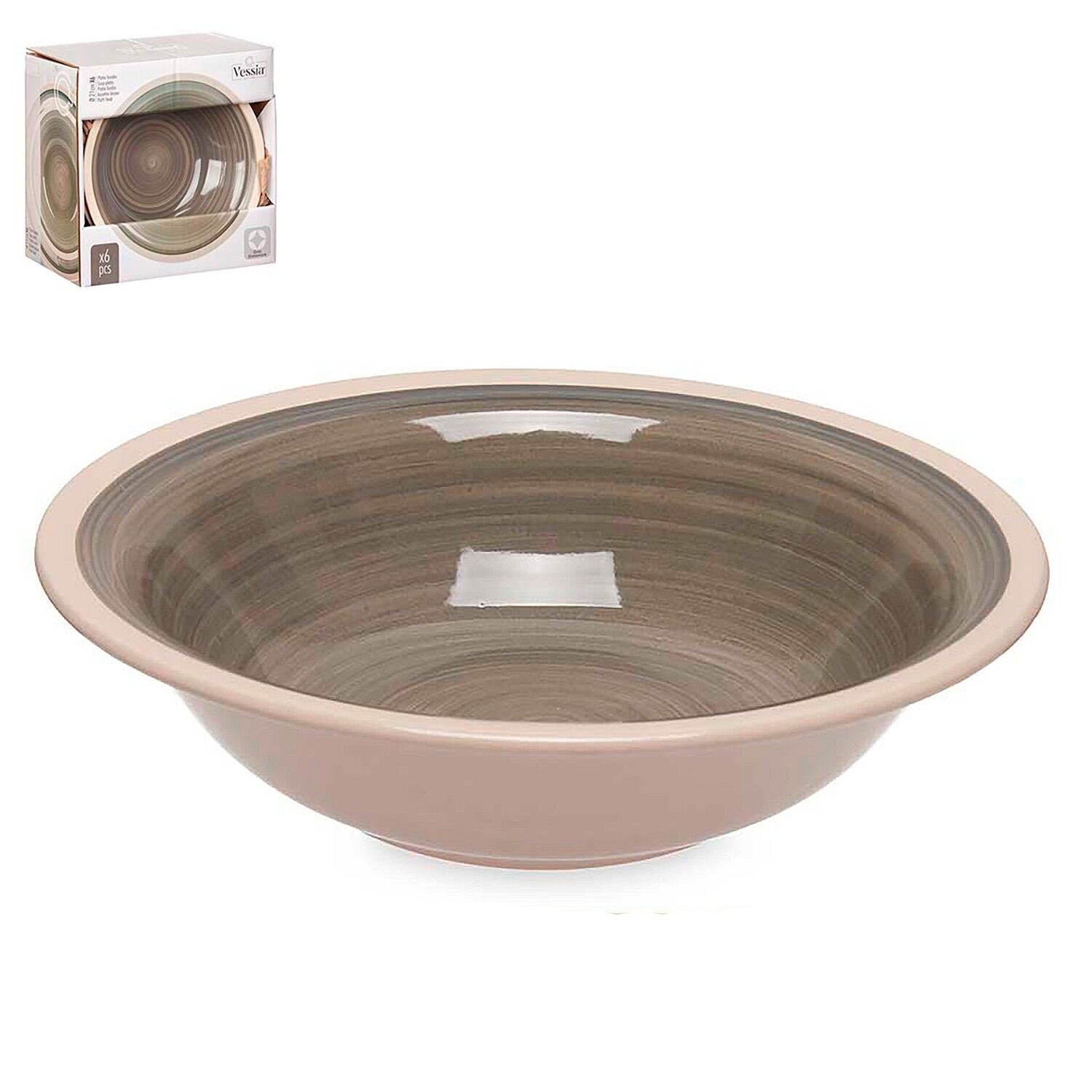 PACK OF 6 GREY STONEWARE DEEP PLATES WITH 21CM RIM Color: Grey