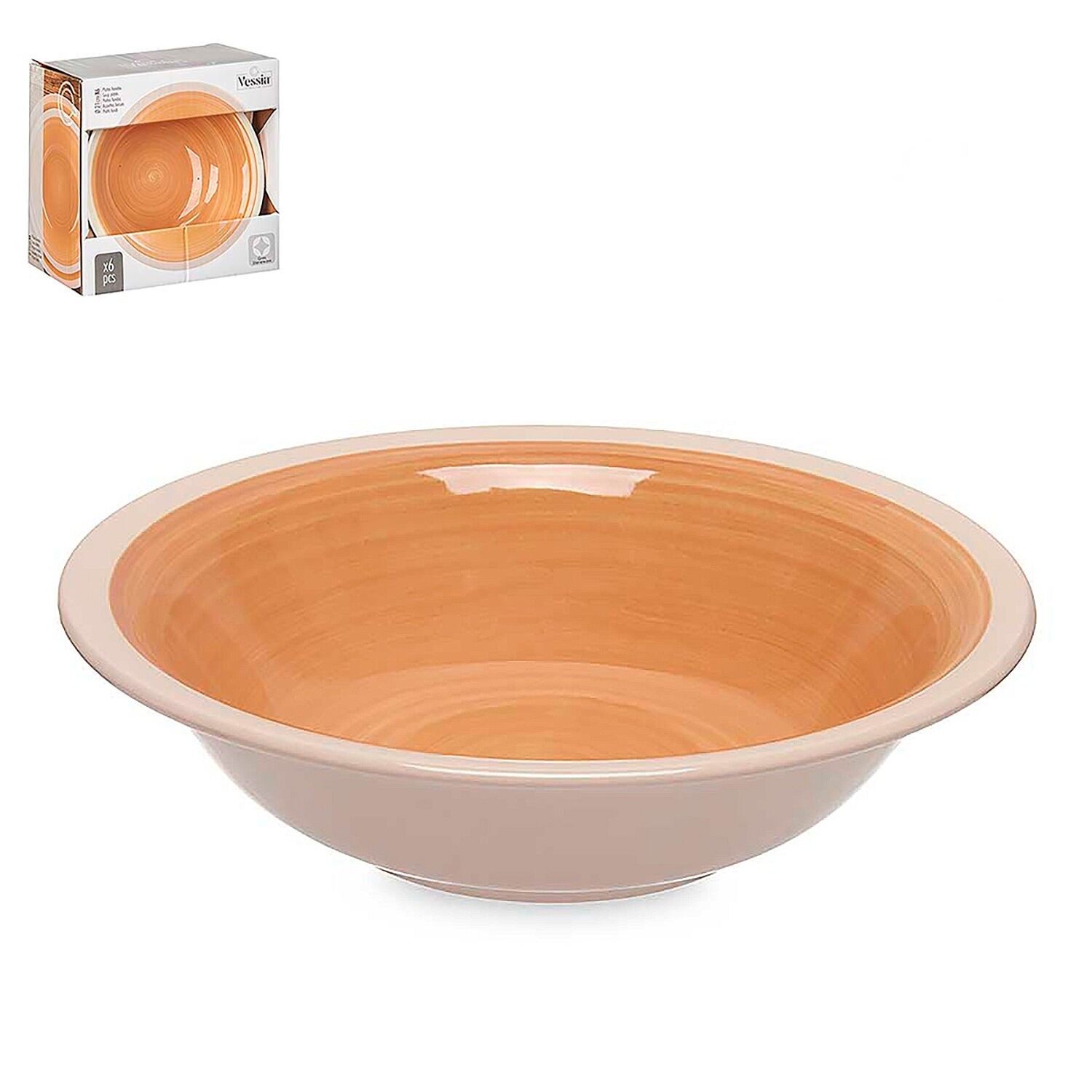 PACK OF 6 DEEP PLATES BEIGE STONEWARE WITH 21CM EDGE Color: Beige