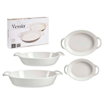 SET DI 2 VASSOI OVALI IN PORCELLANA CON MANICI APERTI Colore: Bianco