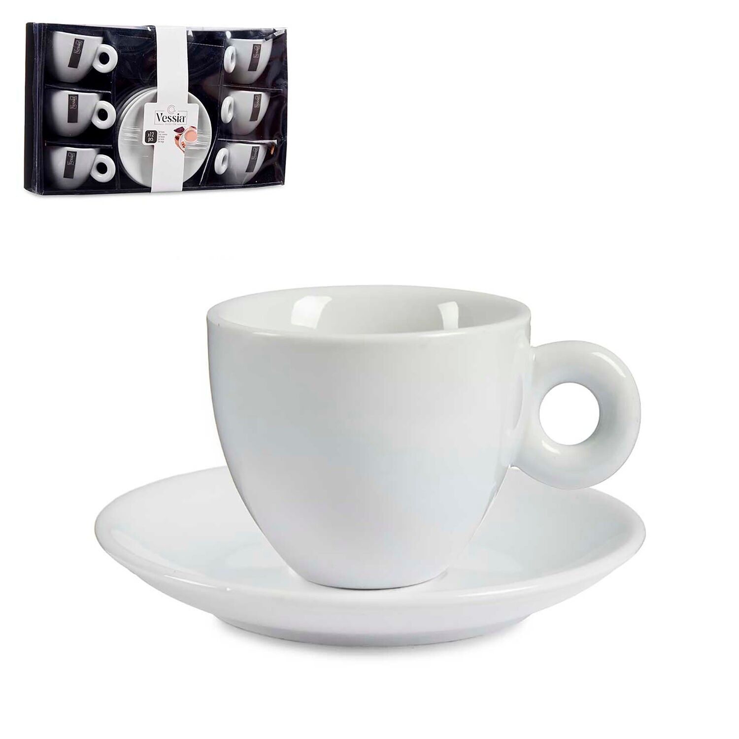SET OF 6 CUPS AND 220 ML WHITE STAND Color: White