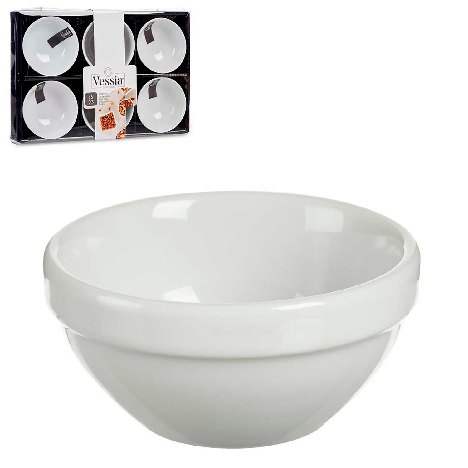 SET OF 6 ROUND WHITE PORCELAIN BOWLS 100ML Color: White