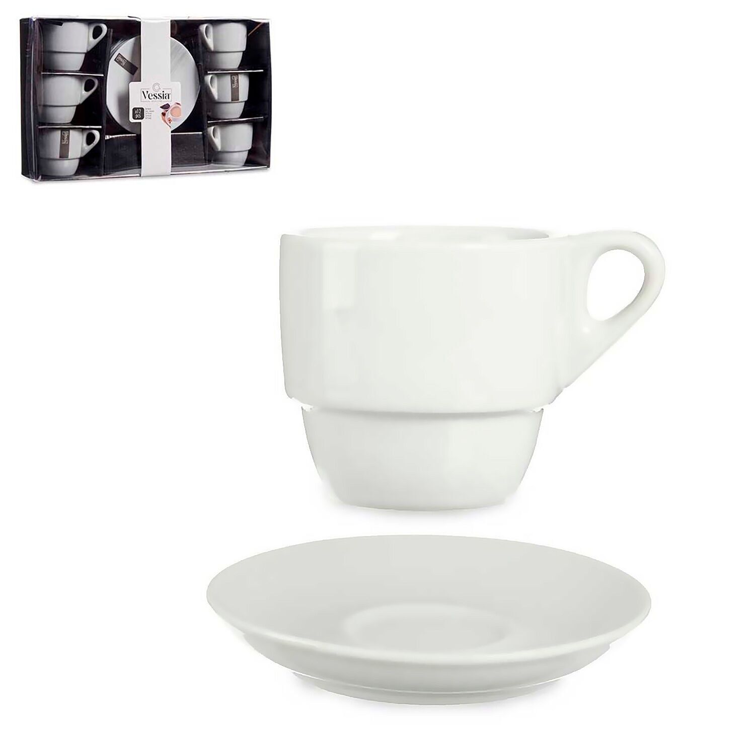 SET OF 6 WHITE PORCELAIN COFFEE CUPS WITH SAUCE 200ML Color: White