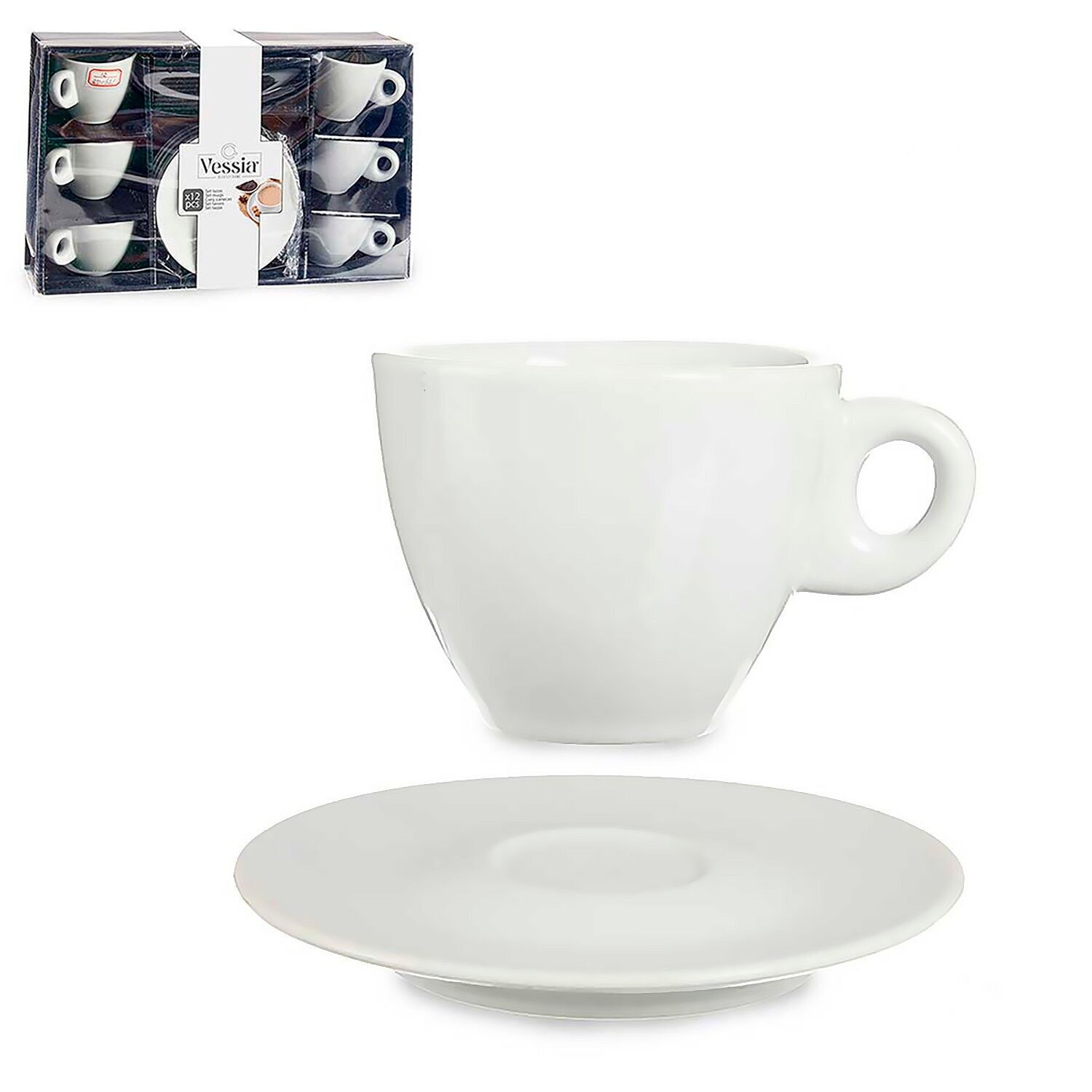 SET OF 6 WHITE PORCELAIN COFFEE CUPS WITH SAUCE 120ML Color: White