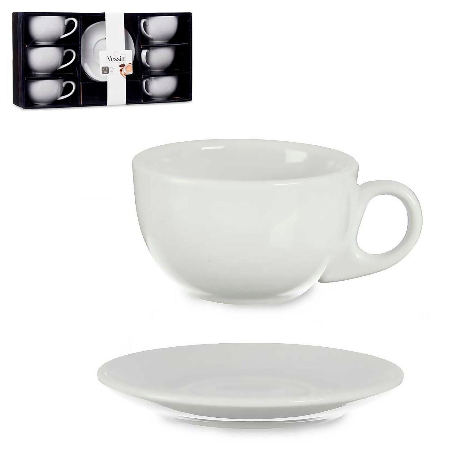 SET OF 6 WHITE PORCELAIN COFFEE CUPS WITH SAUCE 250ML Color: White