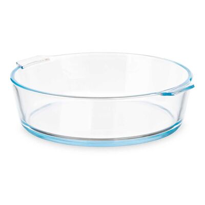 PLATEAU ROND EN BOROSILICATE AVEC POIGNÉES 1600ML Couleur : Transparent