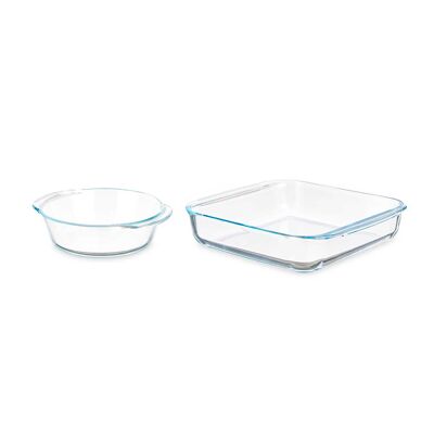 LOT DE 2 PLATEAUX EN BOROSILICATE 800/1800ML Couleur : Transparent
