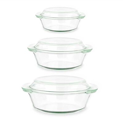 LOT DE 3 CASSEROLE EN BOROSILICATE 700 1000 1500ML Couleur : Transparent