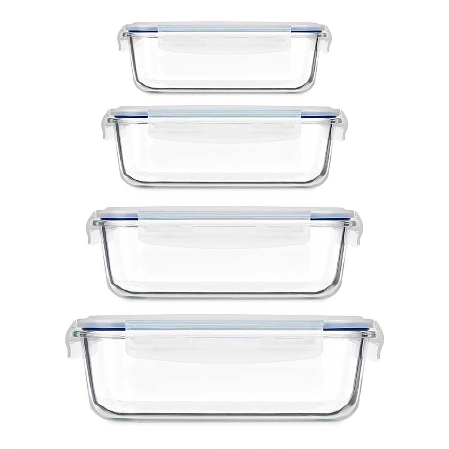 SET 4 BOROSILIC LUNCH BOXES REC 370 640 1000 1500ML Color:Transparent