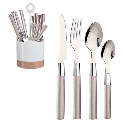 SET DI 16 POSATE IN ACCIAIO INOX CON MANICO IN PS, MARRONE SCURO. Colore: Marrone.