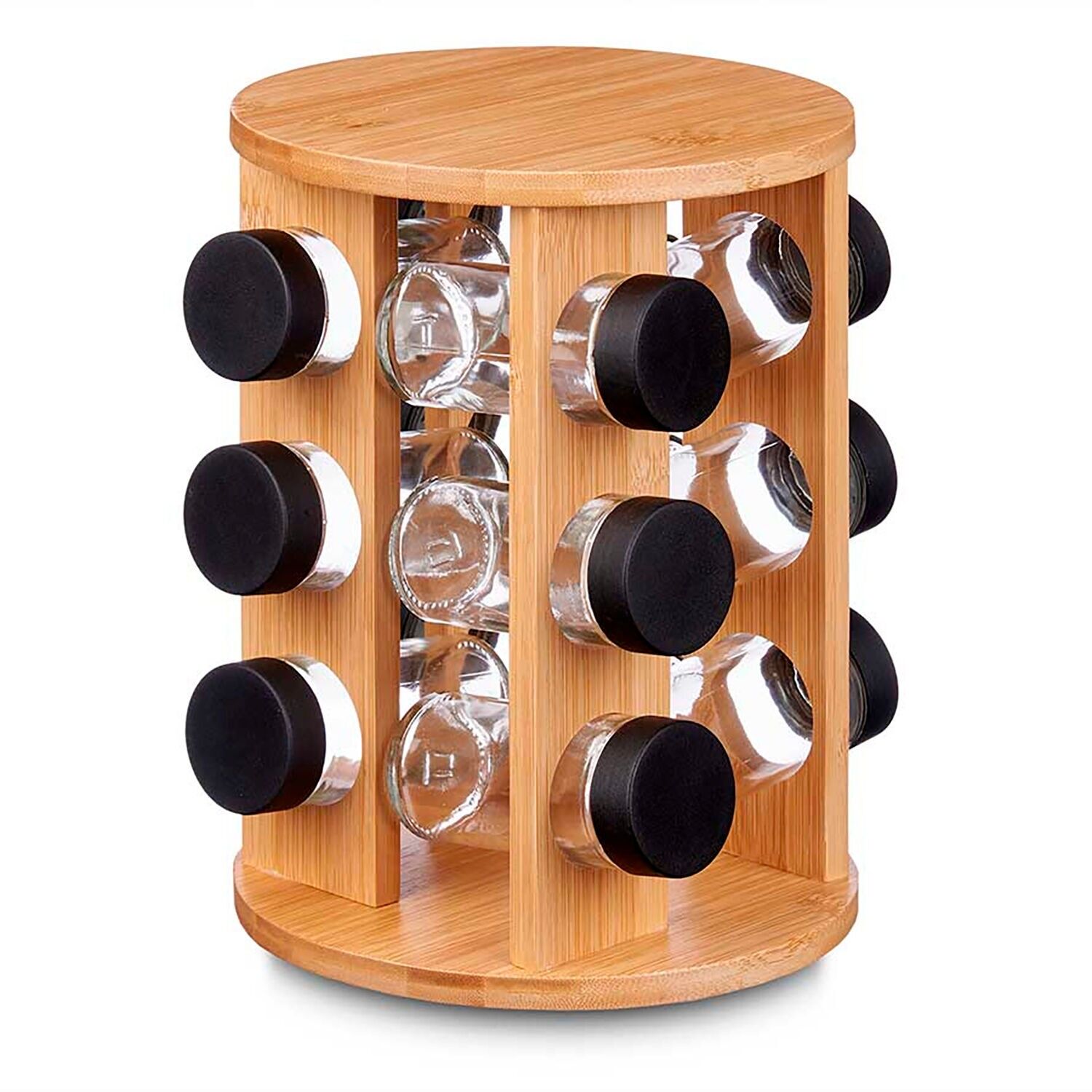 Rotierendes Gewürzregal aus Bambus für 12 Gläser. Farbe: Holz