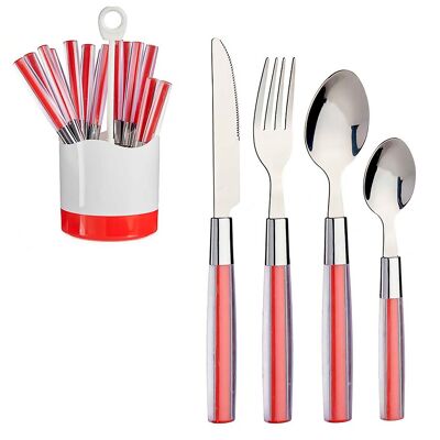 SET DI 16 POSATE IN ACCIAIO INOX CON MANICO IN PS ROSSO Colore: Rosso
