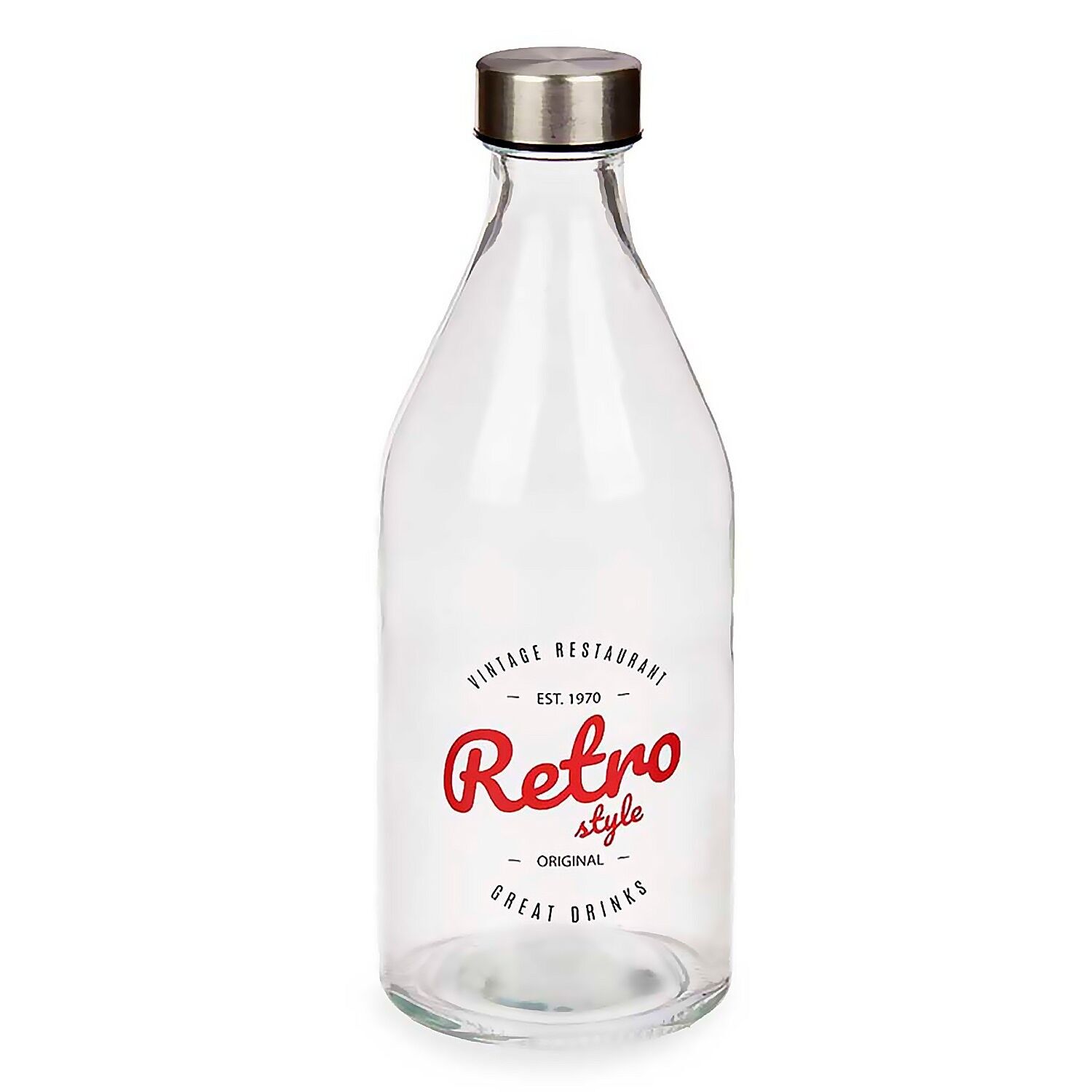 1000 ml Retro-Flasche mit Stahlverschluss. Farbe: Transparent/Rot