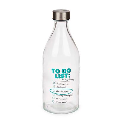 1000ml bottle with steel cap and "To do list" design.Color: Transparent/Green