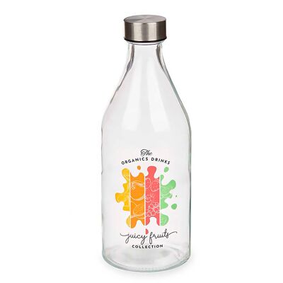 Botella de 1000ml con tapón de acero y diseño zumo. Color:Transparente