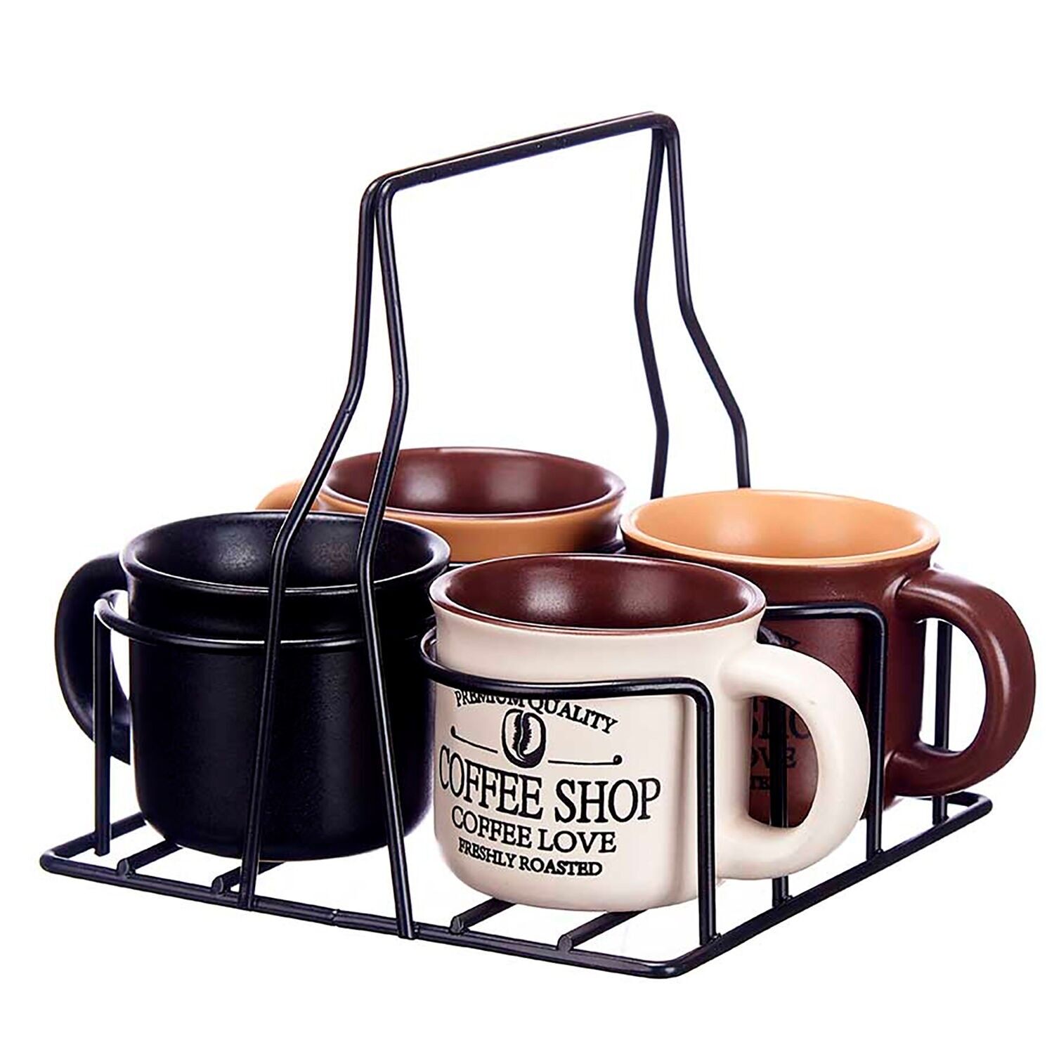 SET OF 4 COFFEE MUGS 100 ML ASSORTED HANDLE 4 COLORS Color: Multicolor