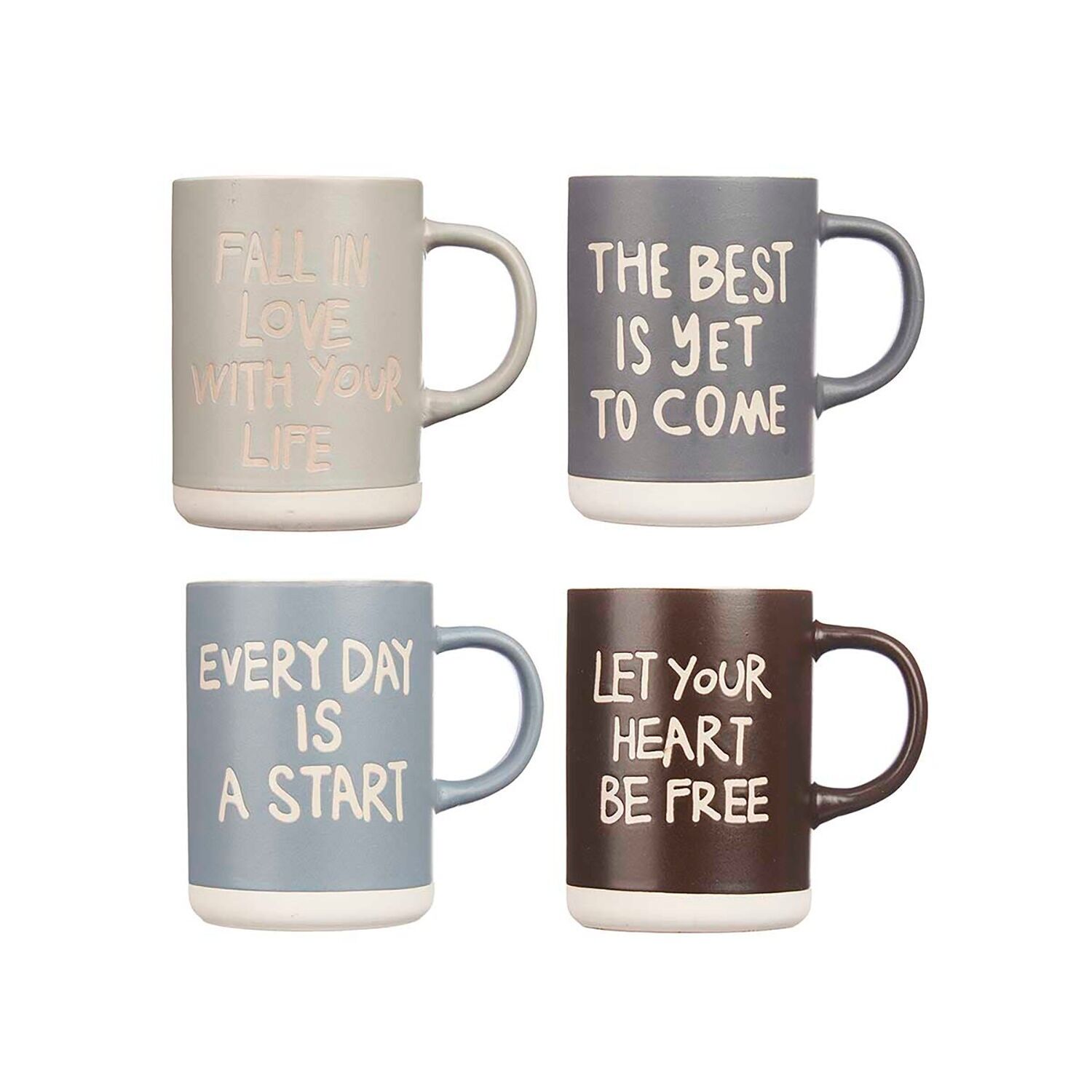 PACK OF 4 CERAMIC MUGS 370 ML ASSORTED 4 MODELS Color: Multicolor