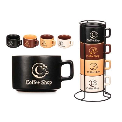 LOT DE 4 TASSES 180 ML SUPPORT ASSORTI 4 COULEURS Couleur: Multicolore