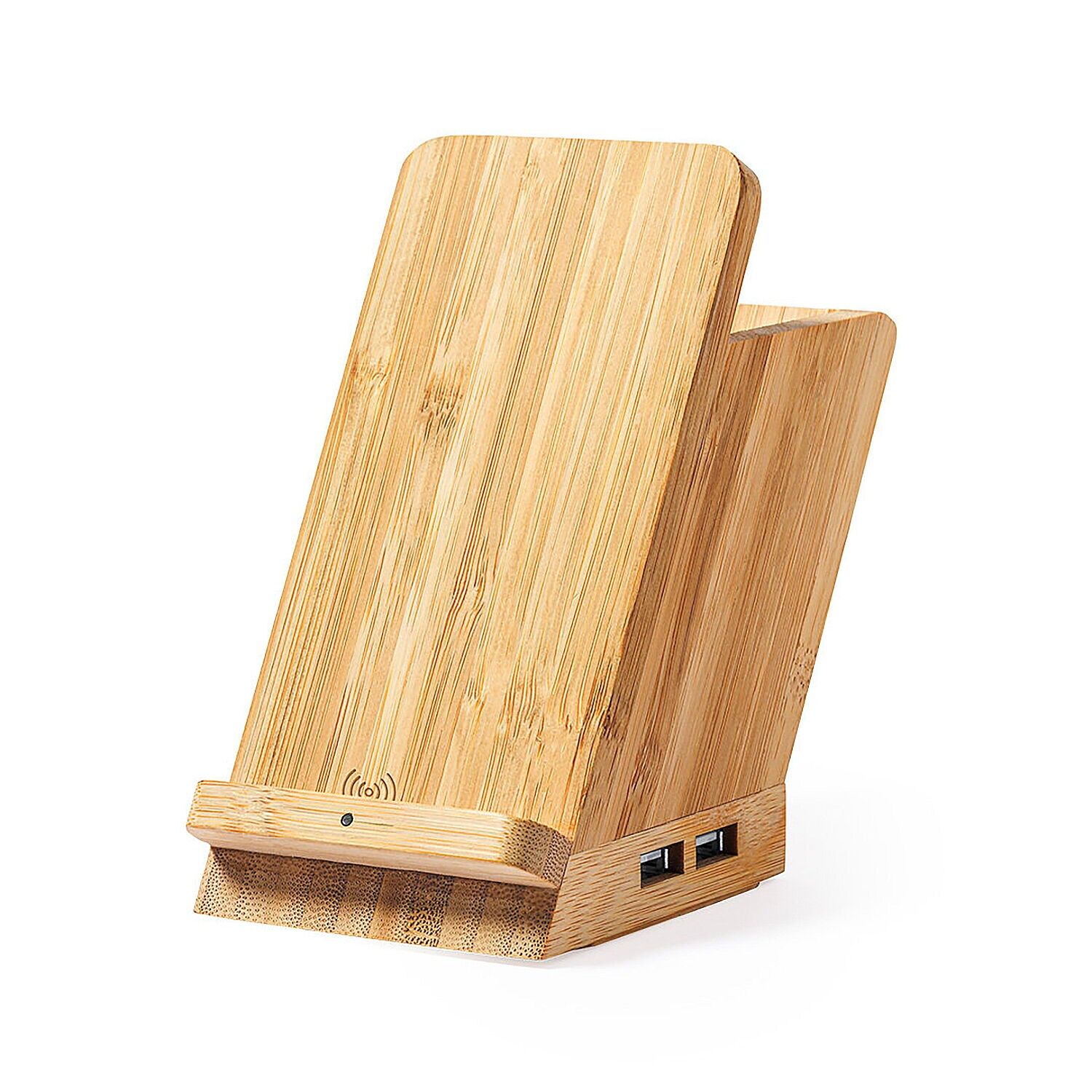 Multifunktions-Stifthalter. Kabelloses 5-W-Ladegerät.Naturbambus 4 Anschlüsse. USB 2.0 Farbe: Holz