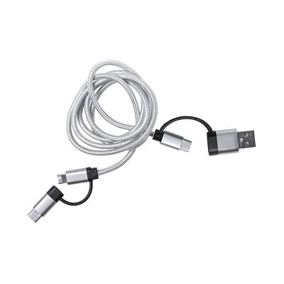 Cable Cargador Conexión Micro USB, Tipo C y Lightning 5V DC 2.4A Color:Plata