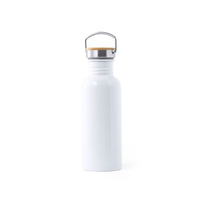 Bidon en aluminium de 750 ml, design rétro, avec bouchon à vis en acier inoxydable. Couleur : blanc.