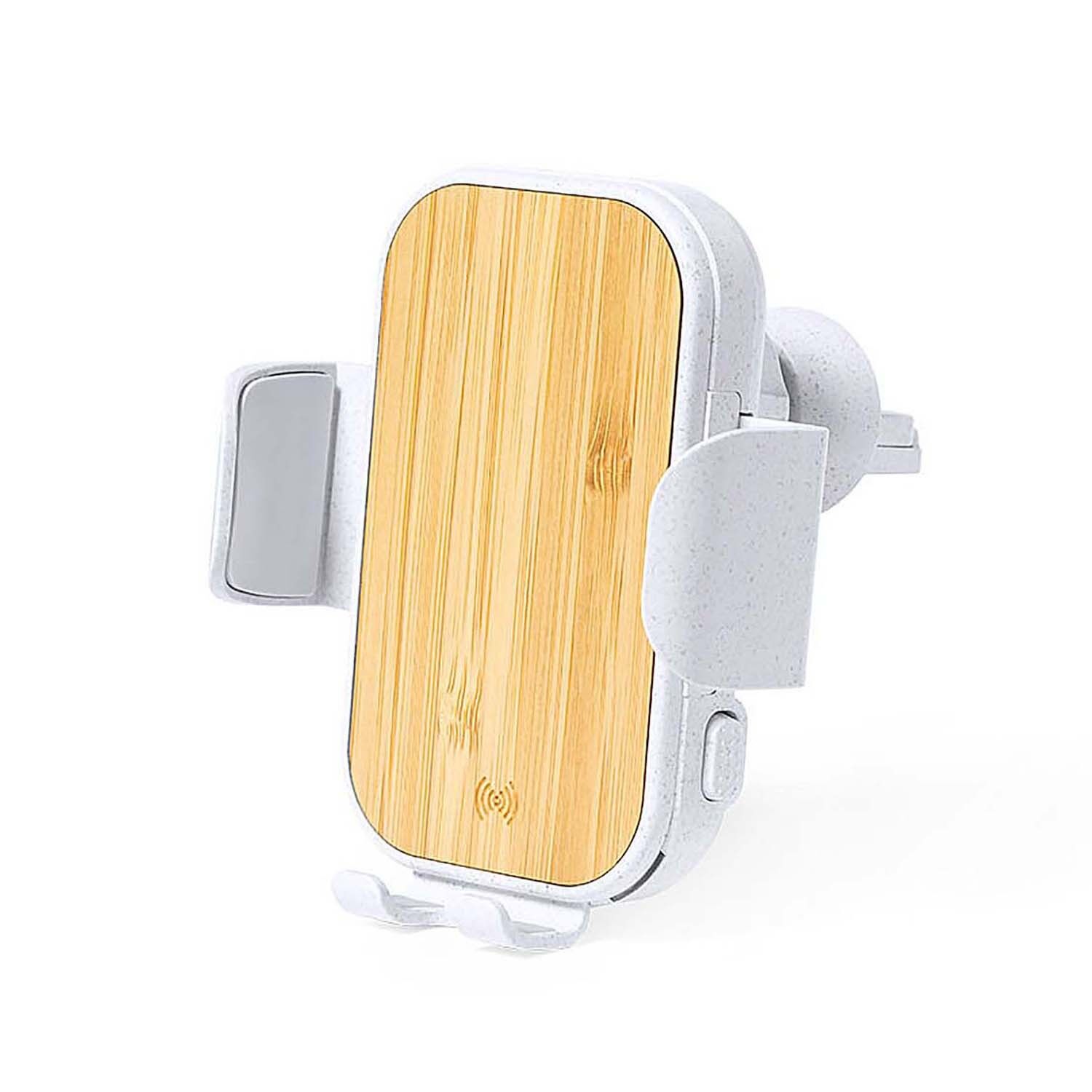 Supporto caricabatteria wireless per auto da 15 W. Bambù naturale.Colore regolabile: bianco