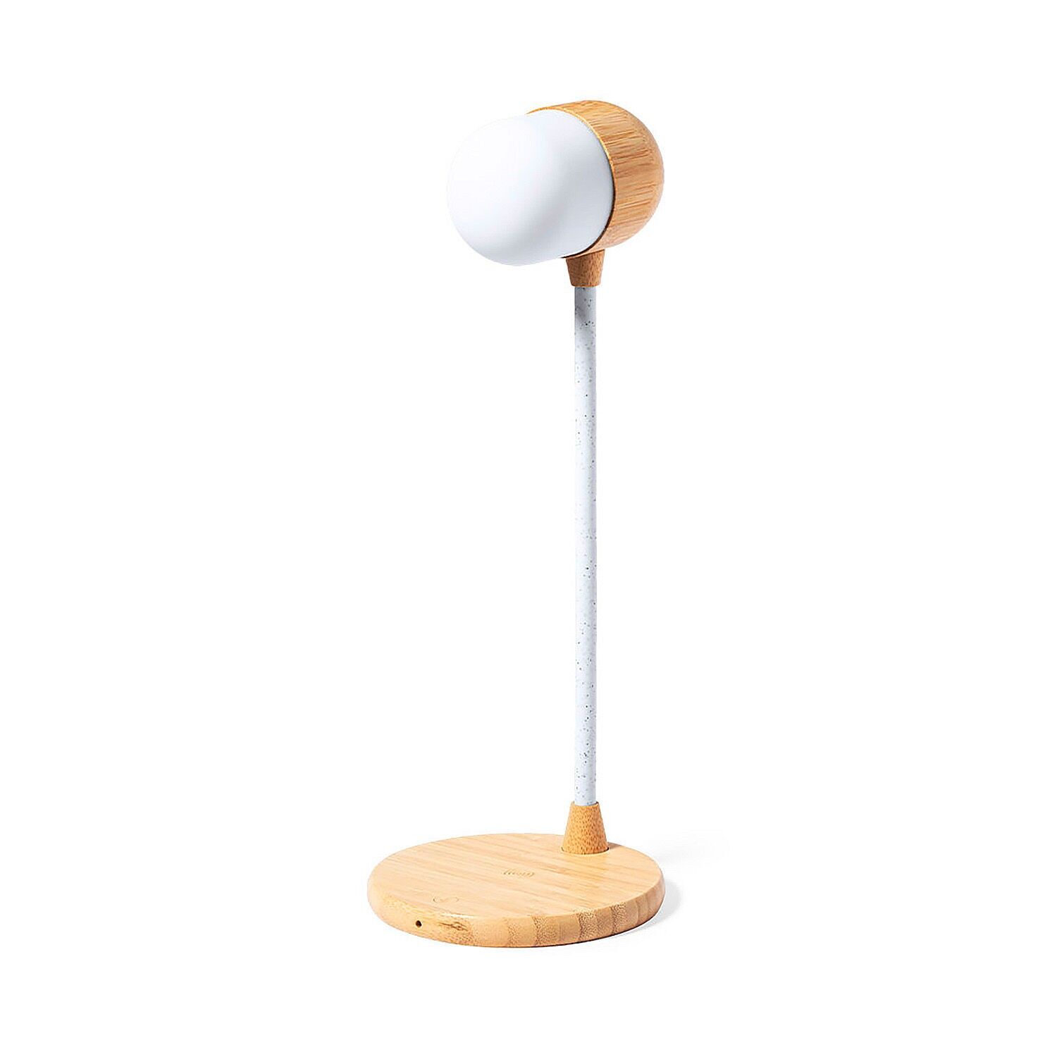 Lampada di ricarica multifunzione a 14 LED. Flessibile. 3 posizioni di luce. Intensità luminosa regolabile. Connessione Bluetooth. Potenza sonora 3W. Connessione USB.Wireless 10W Colore: Legno