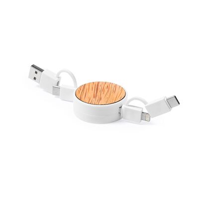 Cable Cargador nature de coco ,datos. Cable Extensible. Conexión Micro USB, Tipo C y Lightning 9V DC 2.1A Color:Blanco