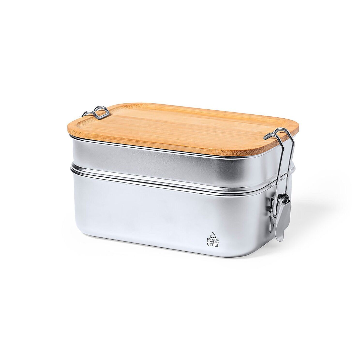 Lunch box con 2 scomparti, 340 e 600 ml. Con blocco di sicurezza. Acciaio inossidabile.Colore: argento