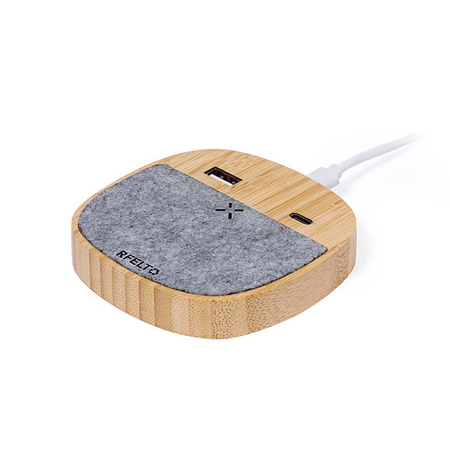 Caricabatterie wireless Nature Bamboo da 15 W.1 uscita USB e 1 Type C Colore: Grigio