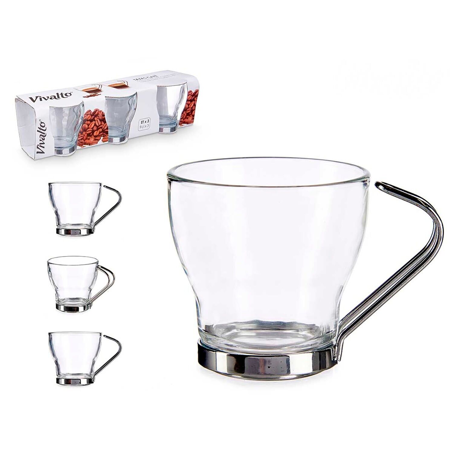 SET OF 3 COFFEE GLASS MUGS 90ML Color: Transparent