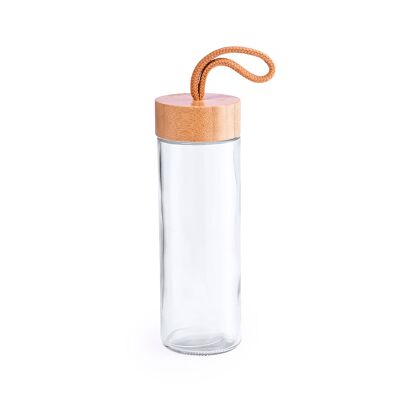 Glass and bamboo bottle 430 ml Color: Transparent