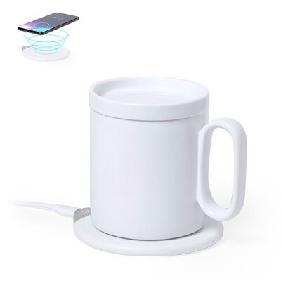 Caricabatterie scaldatazze 350 ml. Senza fili 15W.Connessione USB Colore: Bianco