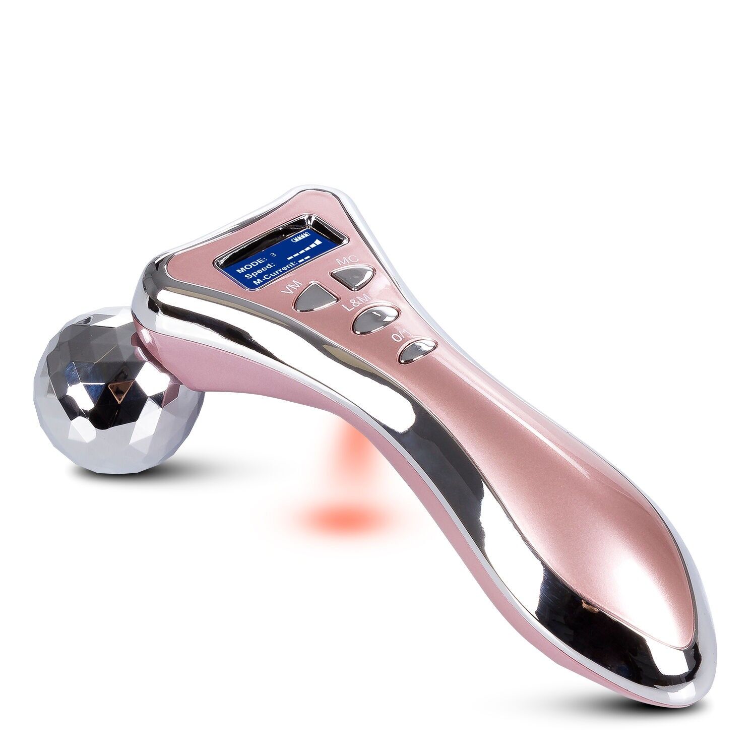 Massaggiatore per viso e corpo. Funzioni di vibrazione, microcorrente e luce infrarossa. Massaggia, allenta la tensione e migliora la tua pelle.Colore: Rosa