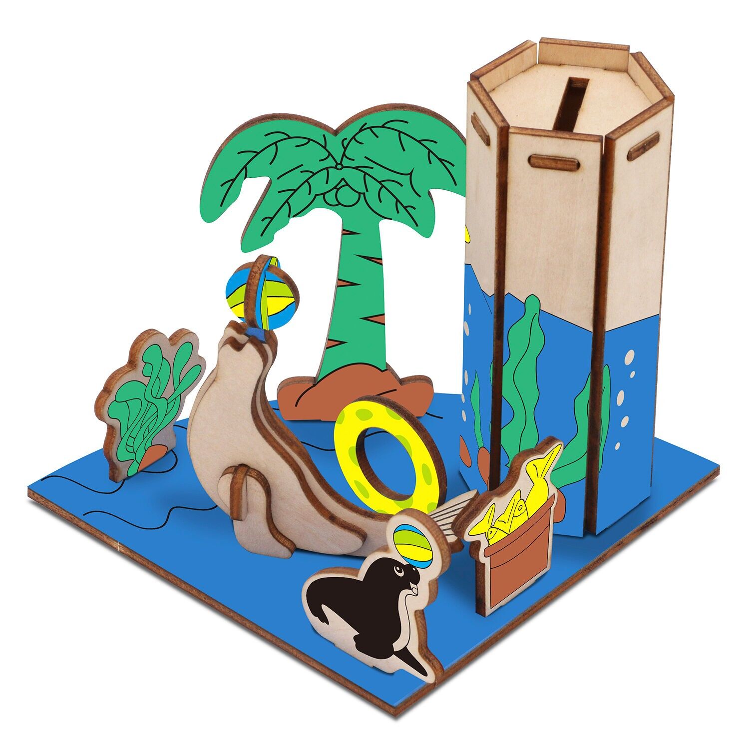 3D-Holzpuzzle Marine Park – Seelöwe. 115*115*118 mm. 31 Stück. Farbe: Mehrfarbig