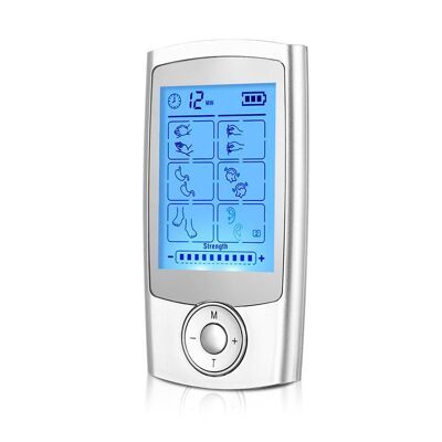 Elettrostimolatore muscolare portatile EMS MHD-16A. 16 modalità, 20 intensità. Dimensioni compatte, batteria ricaricabile.Colore: argento