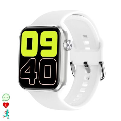 Montre connectée A02 avec couronne multifonction intelligente, O2 sanguin et mode multisports.Couleur : Blanc