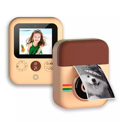 Epsilon Mini-Digitalkamera mit Sofortdruck. 2,4-Zoll-Bildschirm, 12 MPx, zweite Kamera für Selfies. FHD-Video.Farbe: Beige