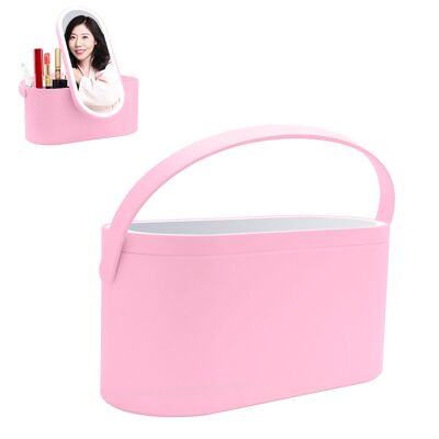 Espejo con luces LED especial maquillaje con caja organizadora de maquillaje portátil. Color:Rosa Claro